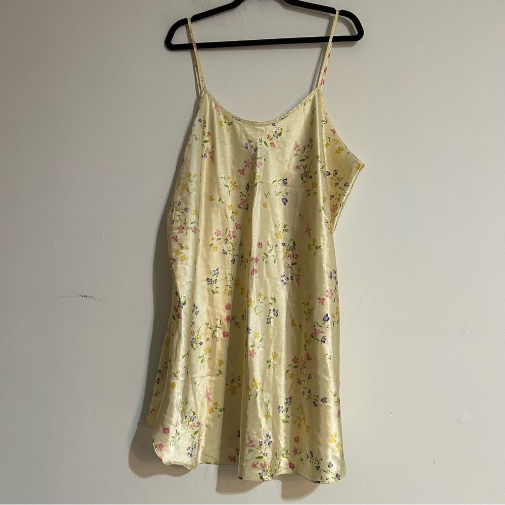 Cacique Yellow Ditsy Floral Satin Slip Chemise Plus Size 18/20 Lingerie Cottage